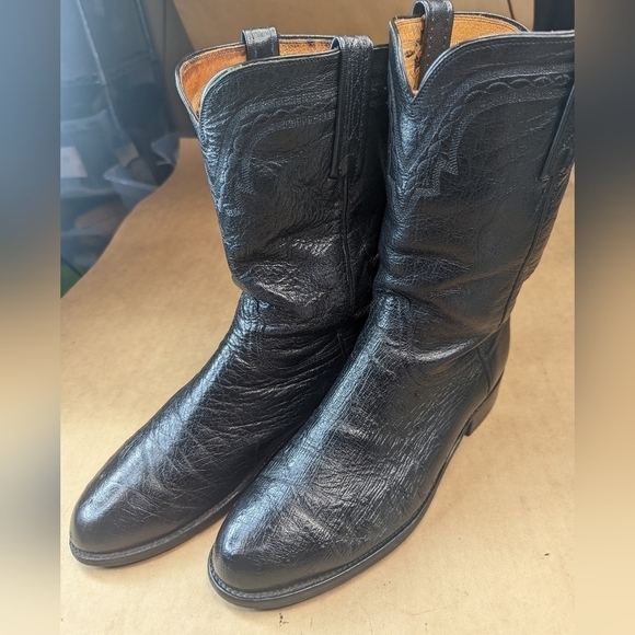Lucchese Boots men's size 9EE Exotic Genuine Black Smooth Ostrich classi… - Picture 3 of 13